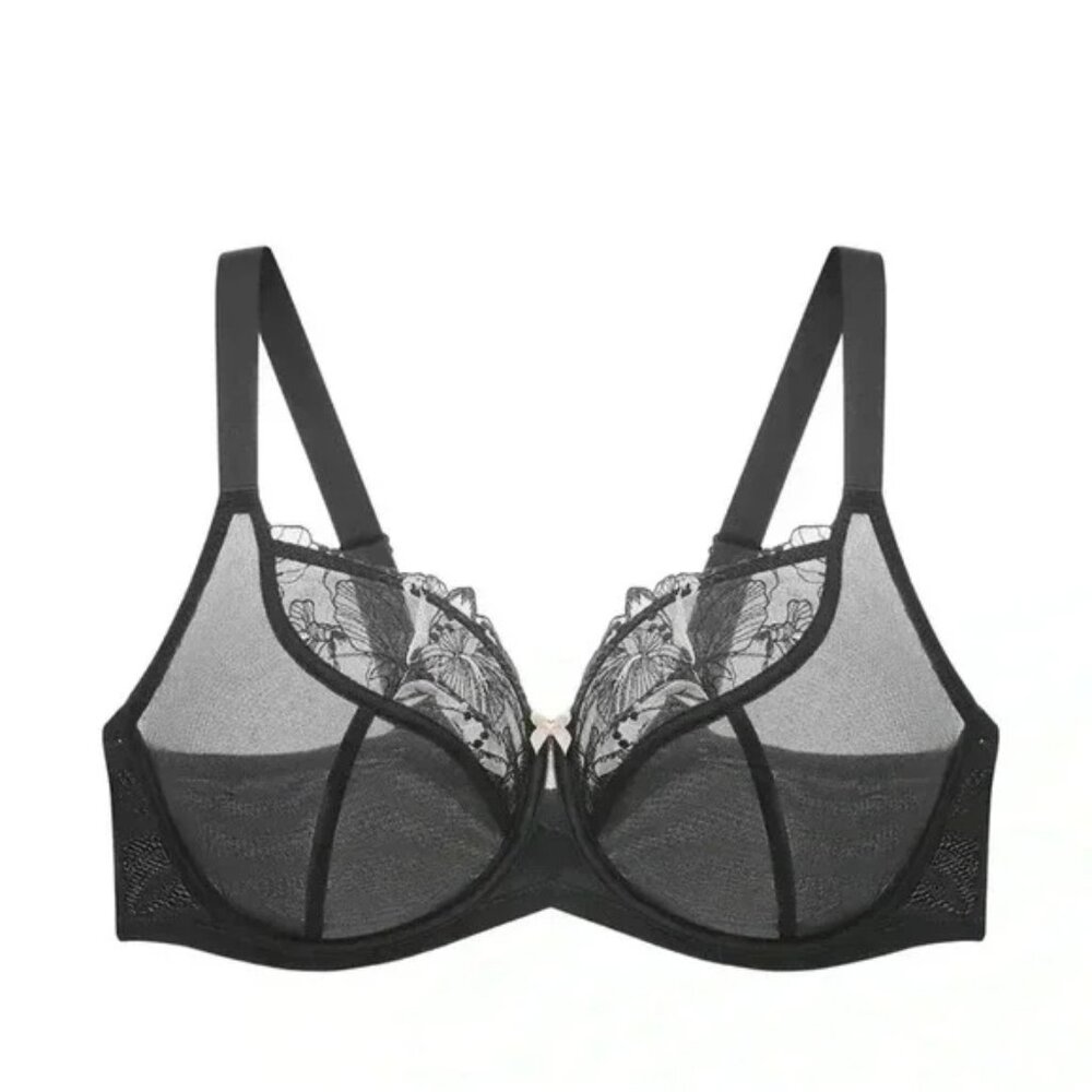 Understance Penny Sheer Black Bra 38DD  w/free Panty NWT